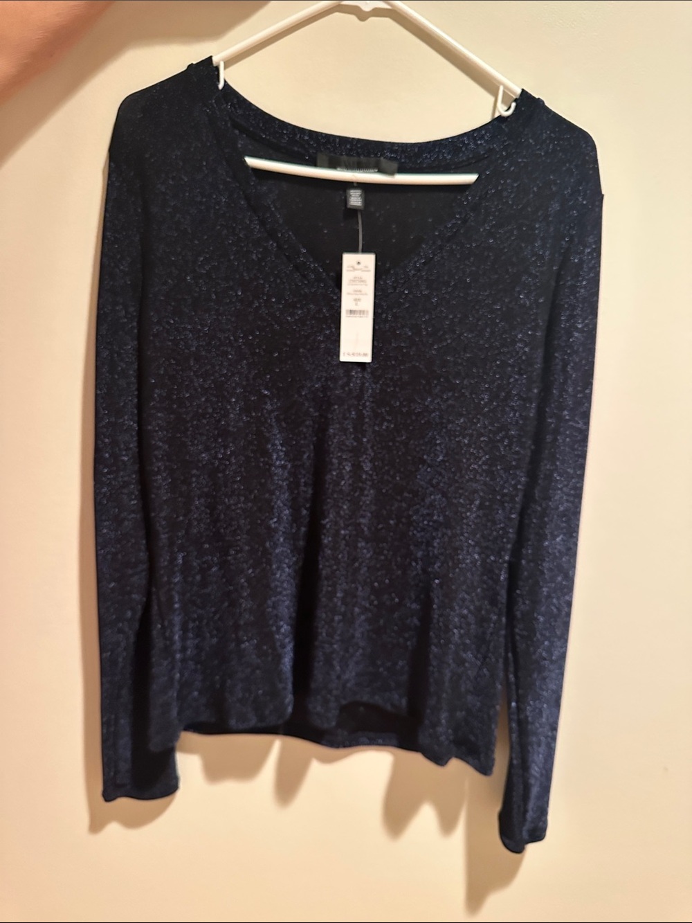 WHBM Soft V-Neck Long Sleeve Top - Navy